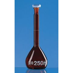 Messkolben 50 ml, NS 12/21 BLAUBRAND, Kl. A, KB Braunglas, DURAN, PP-Stopfen