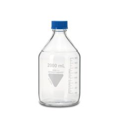 Laborflasche 2000ml, GL45, thermostabiles Glas ISO4796, blaue Verschlusskappe und Ausgiessring, autoklavierbar
