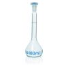 Messkolben 100 ml, NS 12/21 BLAUBRAND, Kl. A, KB, Boro 3.3, PP-Stopfen